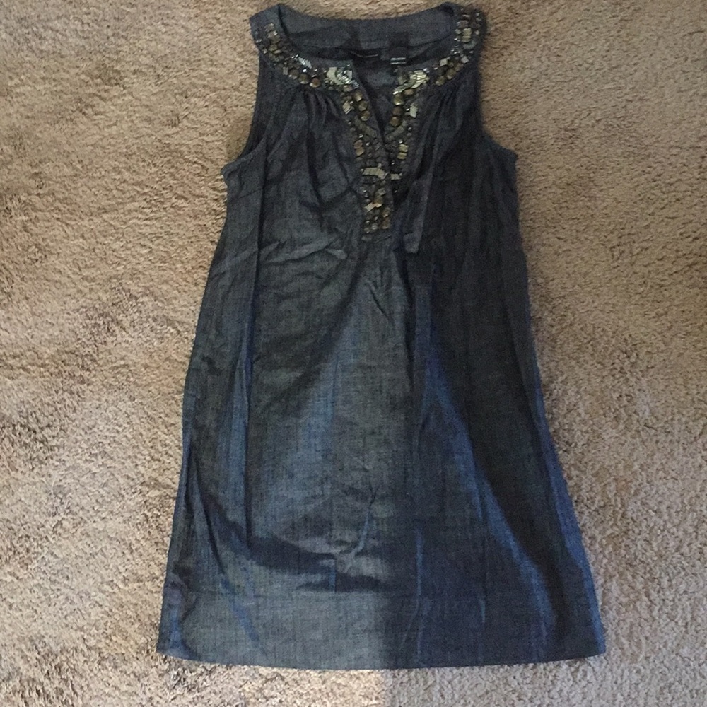 dark denim 100% cotton low v neck dress